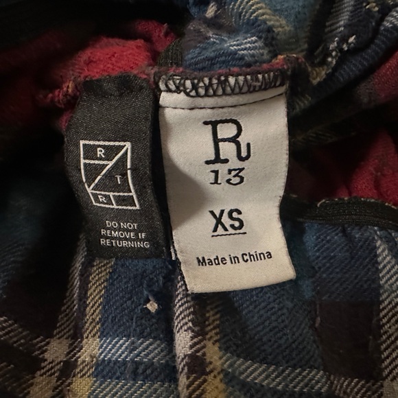 R13 Pieced Gathered Skirt In Od Red/beige/blue Plaid Size XS - Picture 10 of 12